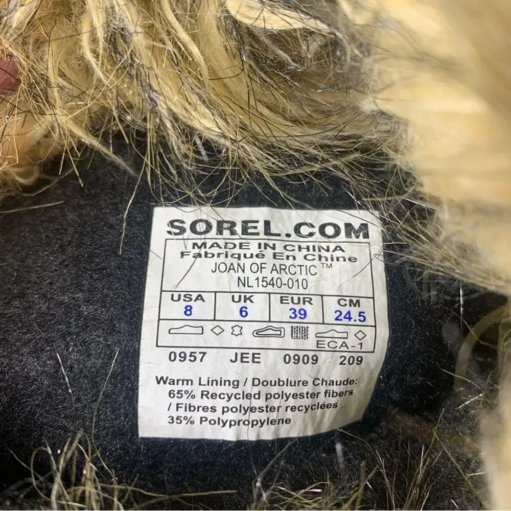 Sorel Joan of Arctic Waterproof Boots 8 Black Quarry Suede Faux Fur Lace Up Snow